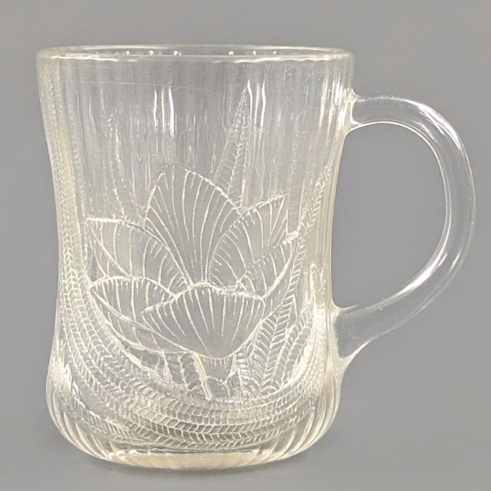 Arcoroc France Crocus Glass Mug Clear Pressed Floral Coffee Cup Vintage